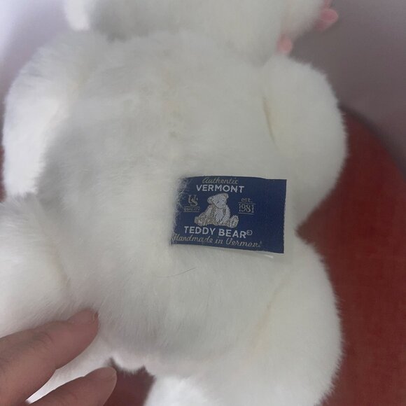Vermont Teddy Bear Company Plush 16  Jointed Bear White Bow - Picture 10 of 15